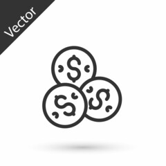 Grey line Casino chip with dollar symbol icon isolated on white background. Casino gambling. Vector