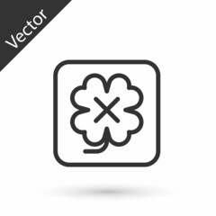 Grey line Casino slot machine with clover symbol icon isolated on white background. Gambling games. Vector