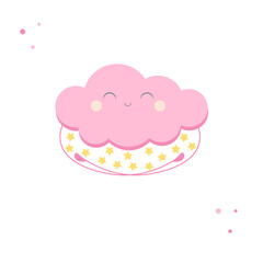 Cute cartoon pink cloud holding the stars