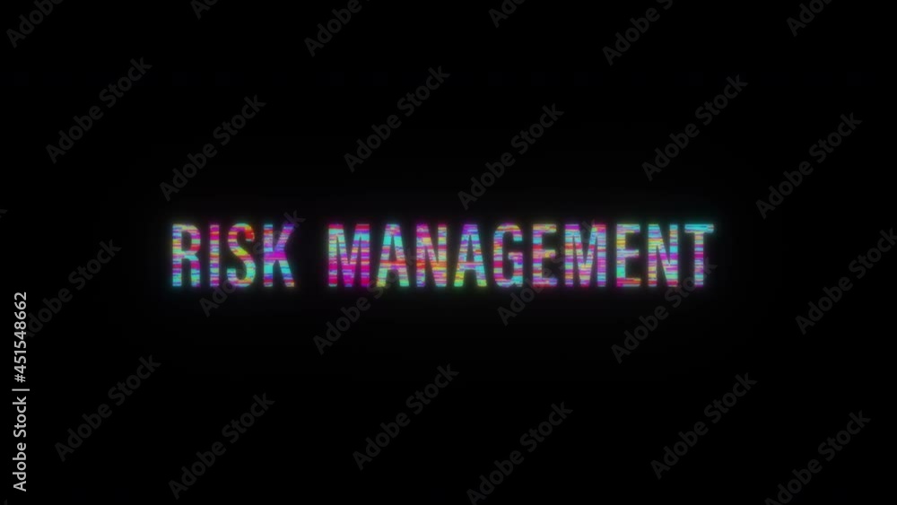 Poster risk management colorful glitch text effect 3d tube animation loop with flicker light. 4k 3d seamles