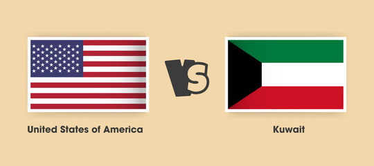 United States of America vs Kuwait flags placed side by side. Creative stylish national flags of USA and Kuwait with background