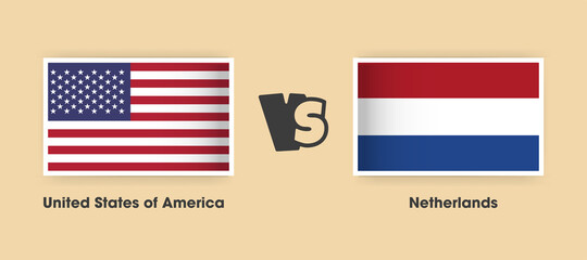 United States of America vs Netherlands flags placed side by side. Creative stylish national flags of USA and Netherlands with background
