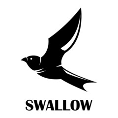 Naklejka premium Black Silhouette Vector illustration on a white background of a Flying Swallow.
