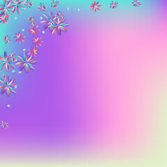 Holographic Hibiscus Vector Blue Background.