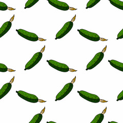 Seamless pattern with cozy tasty cucumbers on white background. Vector image.