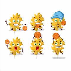Talented oak yellow leaf angel cartoon character as a basketball athlete