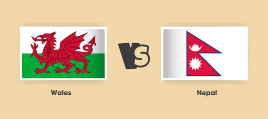 Obraz na płótnie Canvas Wales vs Nepal flags placed side by side. Creative stylish national flags of Wales and Nepal with background