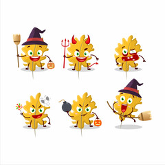 Halloween expression emoticons with cartoon character of oak yellow leaf angel