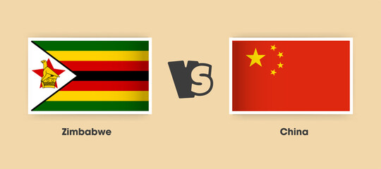 Zimbabwe vs China flags placed side by side. Creative stylish national flags of Zimbabwe and China with background