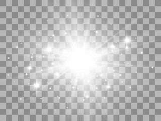 Bright beautiful star.Vector illustration of a light effect on a transparent background.
