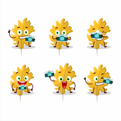 Photographer profession emoticon with oak yellow leaf angel cartoon character