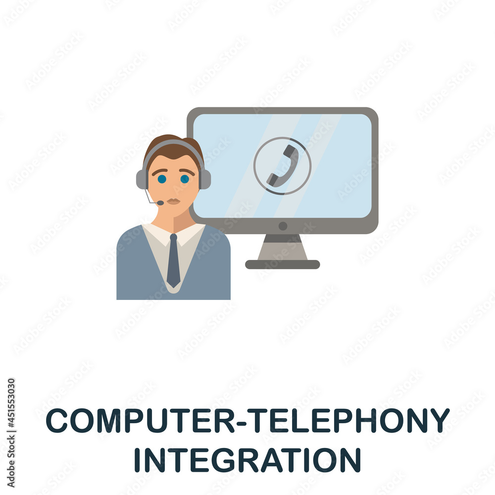 Aufkleber computer-telephony integration flat icon. colored sign from customer service collection. creative co