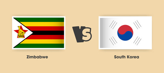 Zimbabwe vs South Korea flags placed side by side. Creative stylish national flags of Zimbabwe and South Korea with background