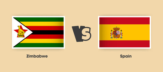 Zimbabwe vs Spain flags placed side by side. Creative stylish national flags of Zimbabwe and Spain with background
