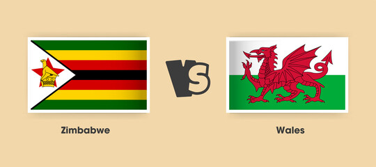 Zimbabwe vs Wales flags placed side by side. Creative stylish national flags of Zimbabwe and Wales with background