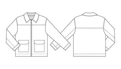 Fashion technical drawing of zipped jacket with patch pockets