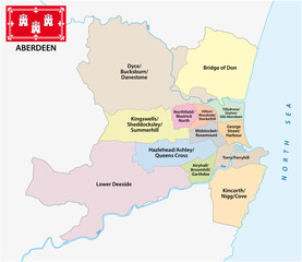 administrative, ward vector map of the Scottish city of Aberdeen