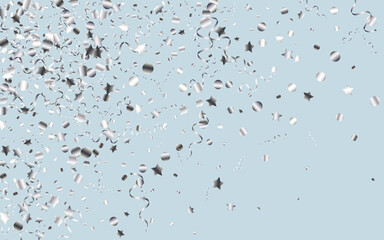 Silver Confetti Isolated Vector Blue Background.