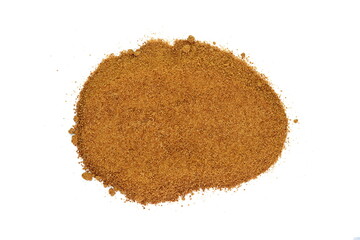 Coconut palm sugar isolated on white. brown coconut palm sugar. Coconut palm sugar as a sprinkle for cakes and pies © Sanja