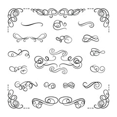 Vector Design Elements, Isolated on White Swirl Lines Set, Filigrees, Page Decoration Background.
