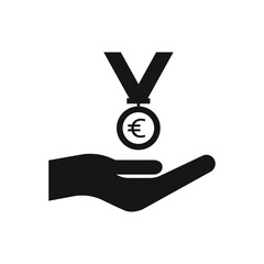 Euro medal on hand icon design isolated on white background. Vector illustration