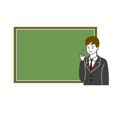 黒板を指差す男子学生