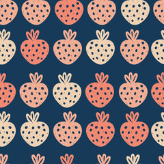 Decorative doodle strawberry silhouette seamless pattern. Cute colorful repeated background with hand drawn berry in Scandinavian style.