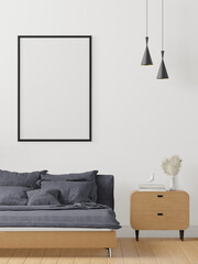 3D Modern interior of bedroom with mockup photo frame