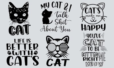 Cat T-shirt Design Bundle, Typography T-shirt Bundle, Cat Design