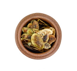 Senna pods or Cassia acutifolia isolated on white background.