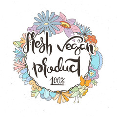 Hand lettering grunge card with flower background. Handcrafted doodle letters in retro style. Hand-drawn vintage typography