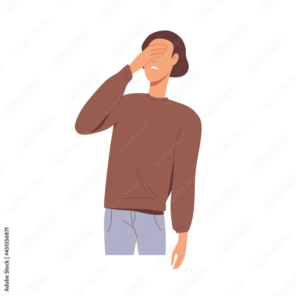 Aufkleber disappointed man with palm on face, expressing regret and frustration after failure, fiasco and mist