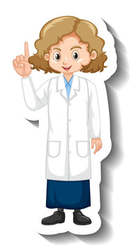 A girl in science gown cartoon character sticker