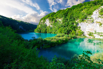 picturesque view of Plitvice Lakes National Park, Croatia.