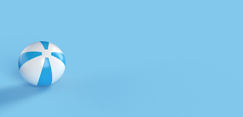 Summer blue background with inflatable beach ball, minimal 3d illustration render. blue  minimal banner