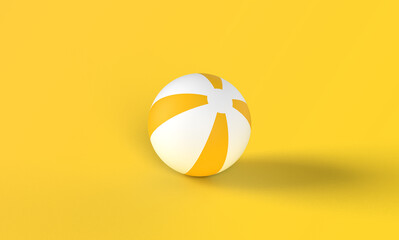 beach balls on yellow background, summer minimal 3d illustration render