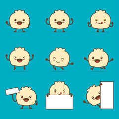 cute dimsum cartoon. with happy facial expressions and different poses