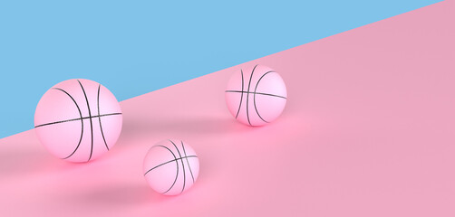 pink pastel abstract ball/basketball 3d rendering. sport object concept. pink and blue background