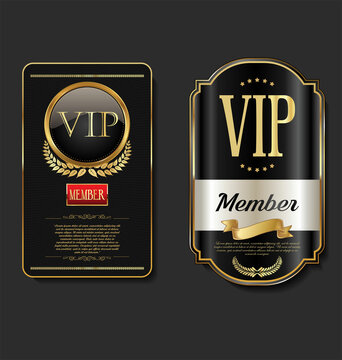 VIP golden banner with laurel wreaths and badges collection