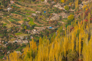 Autumn season in Hunza valley northern of Pakistan, Karakoram mountains range in Gilgit Baltistan