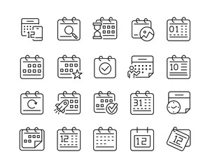 Calendar Icons - Vector Line Icons. Editable Stroke. Vector Graphic