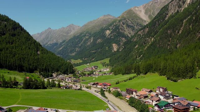 Famous village of Soelden in Austria - Solden from above - travel photography by drone