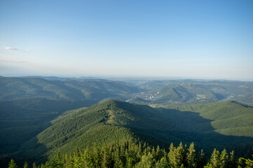 Panorama of the Carpathian mountains, beautiful summer landscape