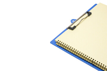 Notebook on a blue clipboard with copy space