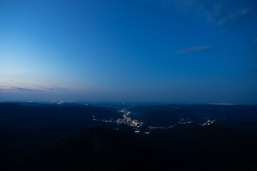 Beautiful night landscape, panorama of the small town of Yaremche in the Carpathian mountains