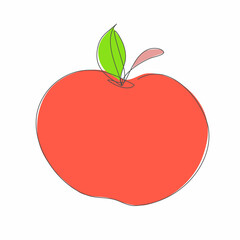Red Apple in Continuous Line Drawing. Sketchy Single Fruit. Outline Simple Artwork with Editable Stroke. Vector Illustration.