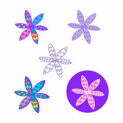Fototapeta na wymiar Flower Set in Doodle Style. Scribble Creative Floral Element Design. Vector Illustration.
