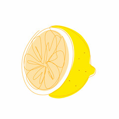 Lemon with Leaf in Continuous Line Drawing. Sketchy Single Citrus fruit. Outline Simple Artwork with Editable Stroke. Vector Illustration.