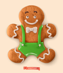 Gingerbread man cookie. Christmas decorations. 3d realistic vector icon
