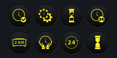 Set Digital alarm clock, Clock 24 hours, Old hourglass, Time Management, and icon. Vector